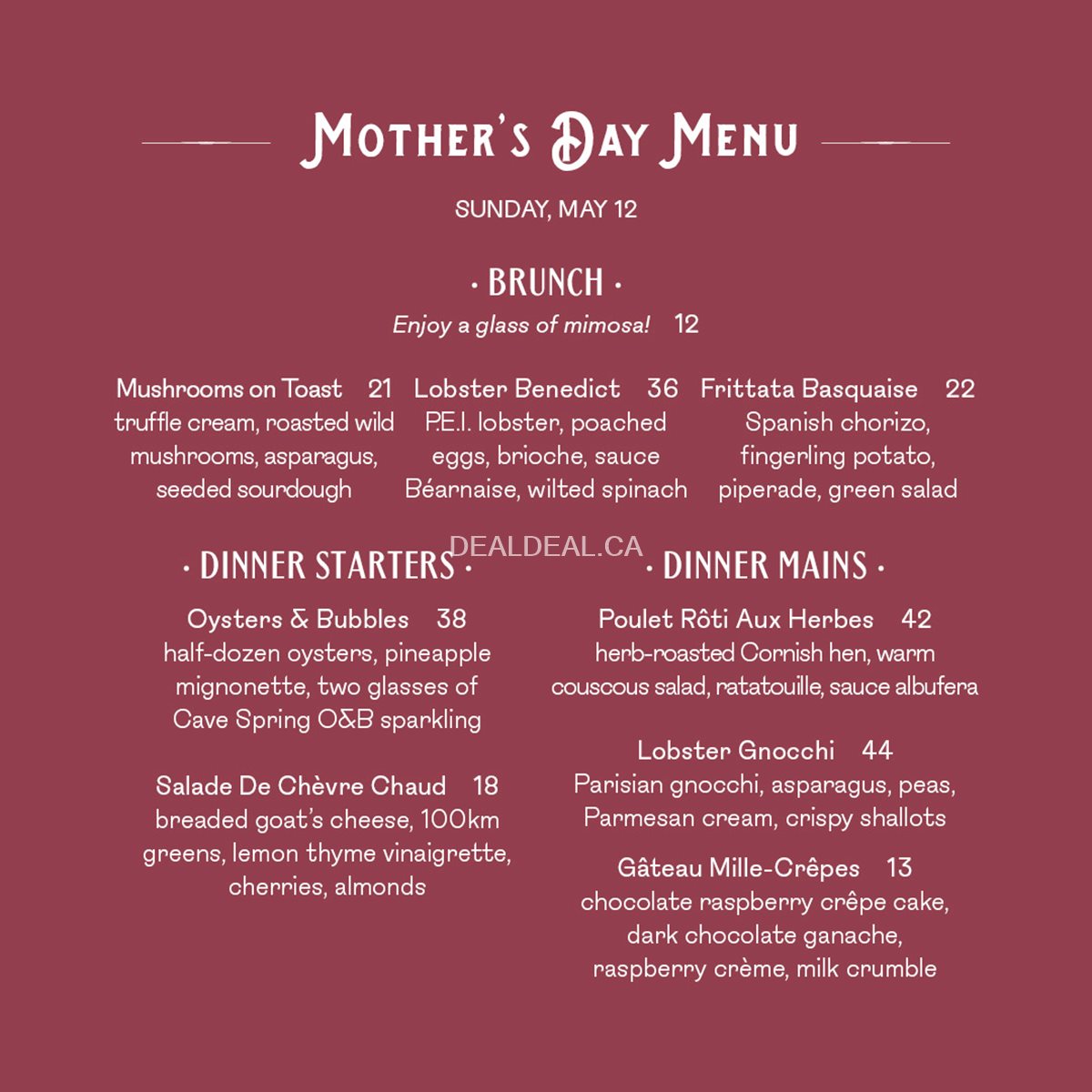 Mother's Day Menu at Maison Selby