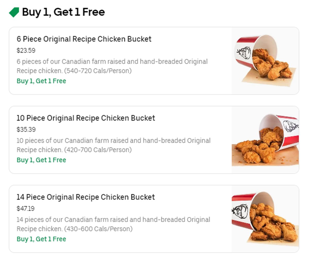 Buy 1 Get 1 FREE at KFC Canada with Uber Eats image 2
