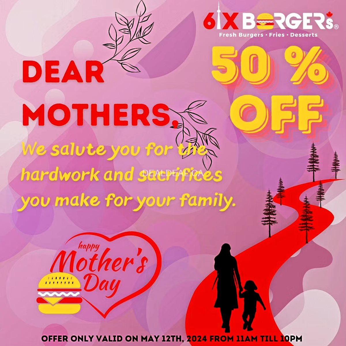 Get 50% Off at 6ix Burgers for this Mother's Day