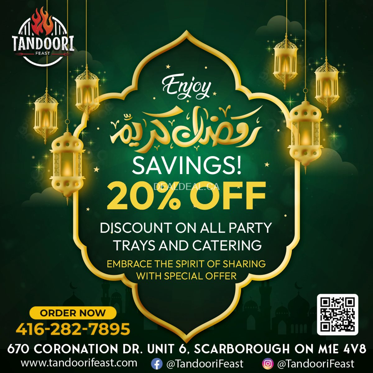 Enjoy a special 20% discount on all Party Trays and Catering at Tandoori Feast