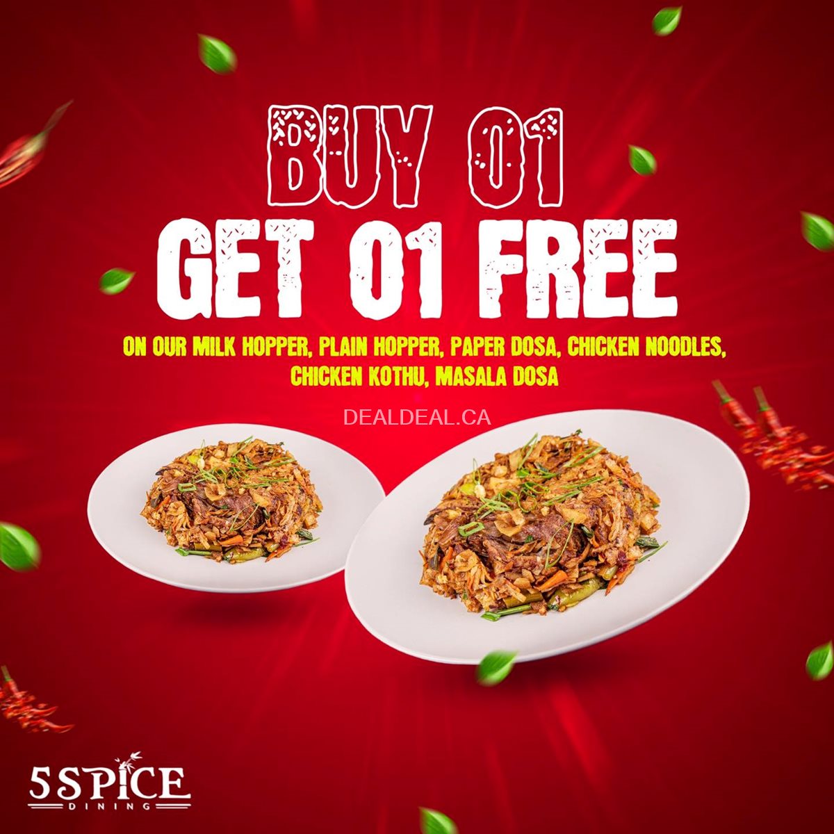 Buy one, get one free on select menu items at 5 Spice Dining image 1