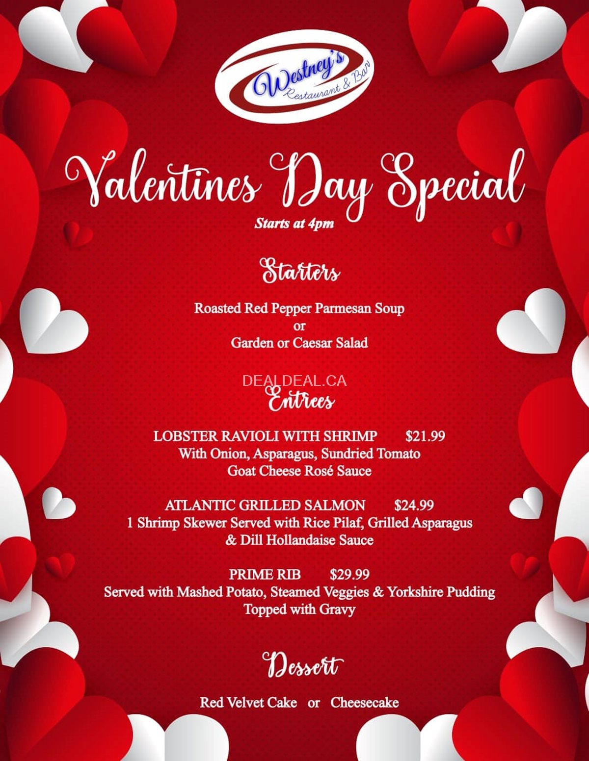 Valentine's Day Special at Westney Restaurant and Bar