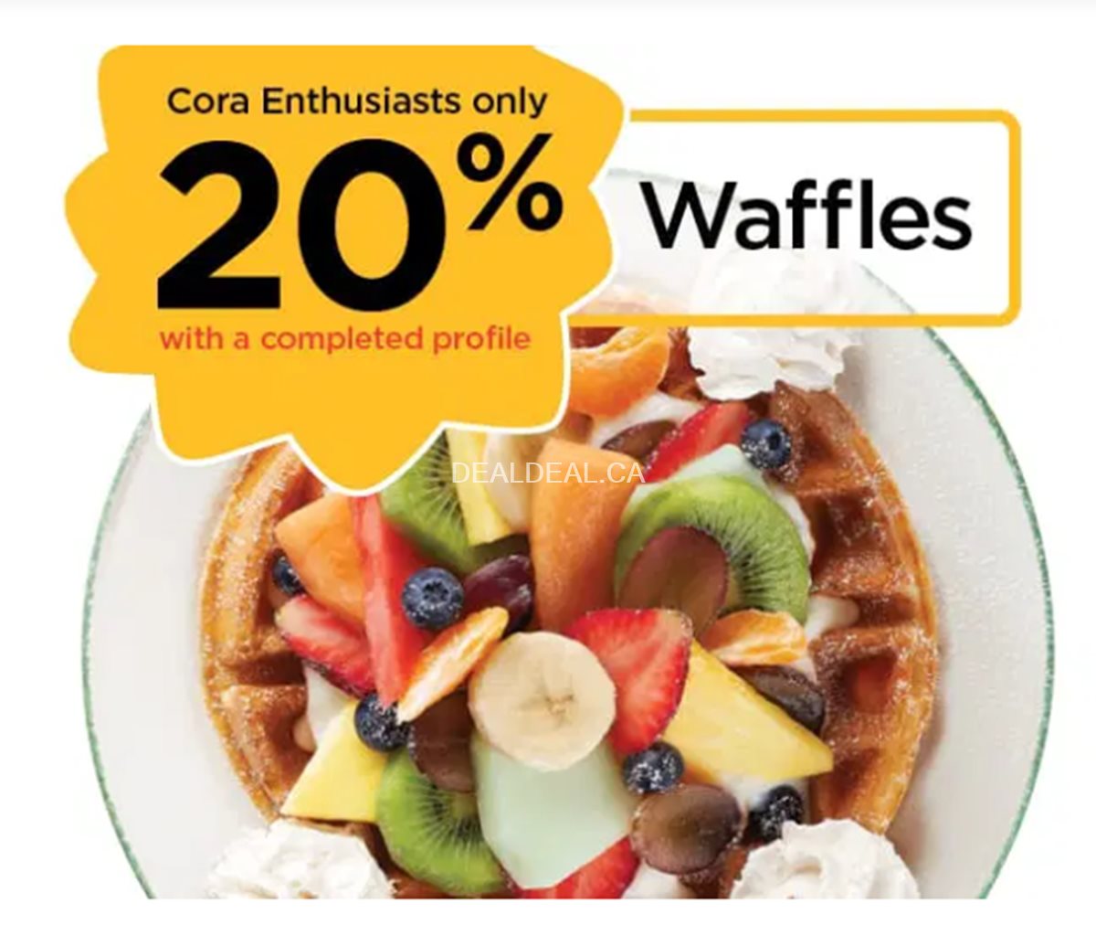 Get 20% off any dish from waffle section at Cora Breakfast and Lunch