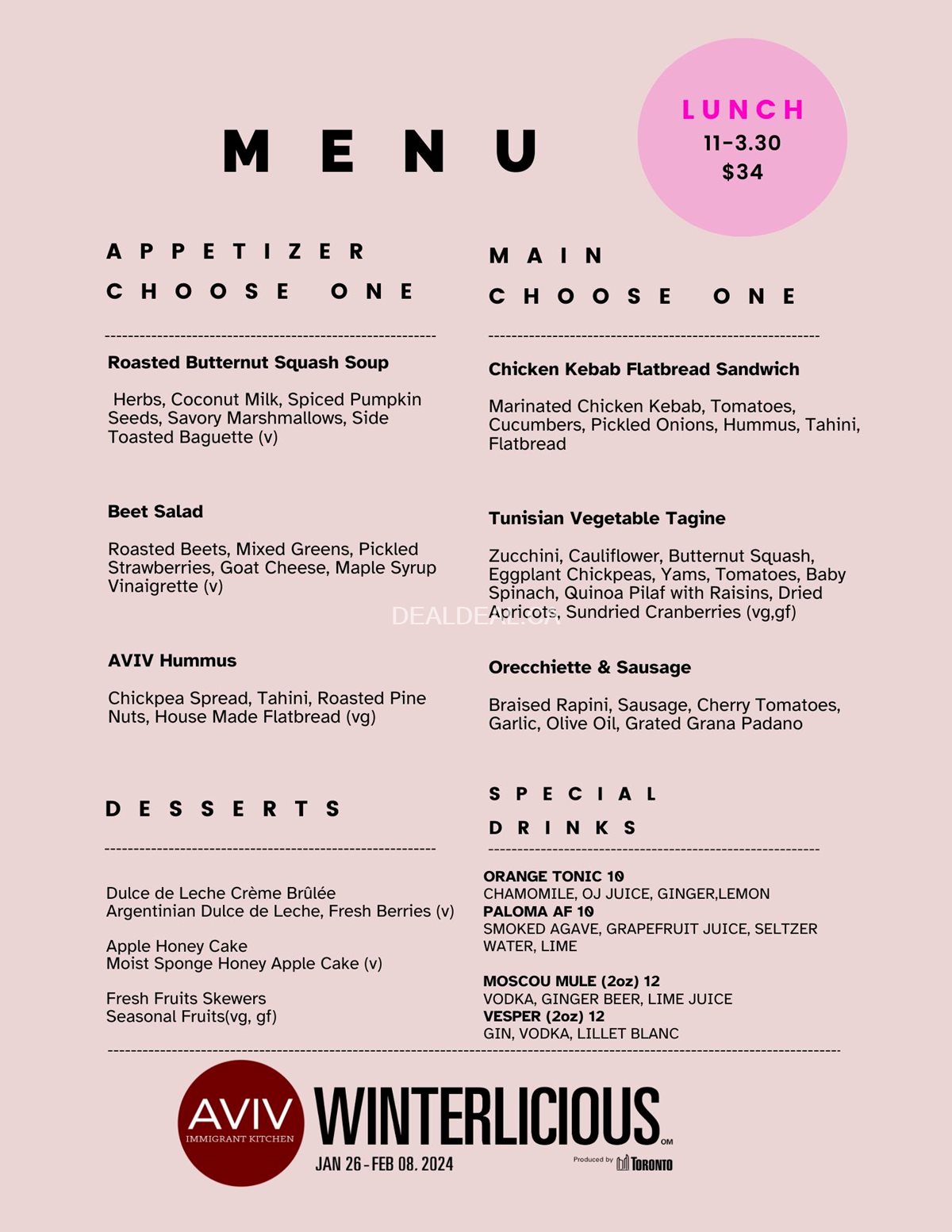 Winterliciouis 2024 Menu at Aviv Immigrant Kitchen image 1