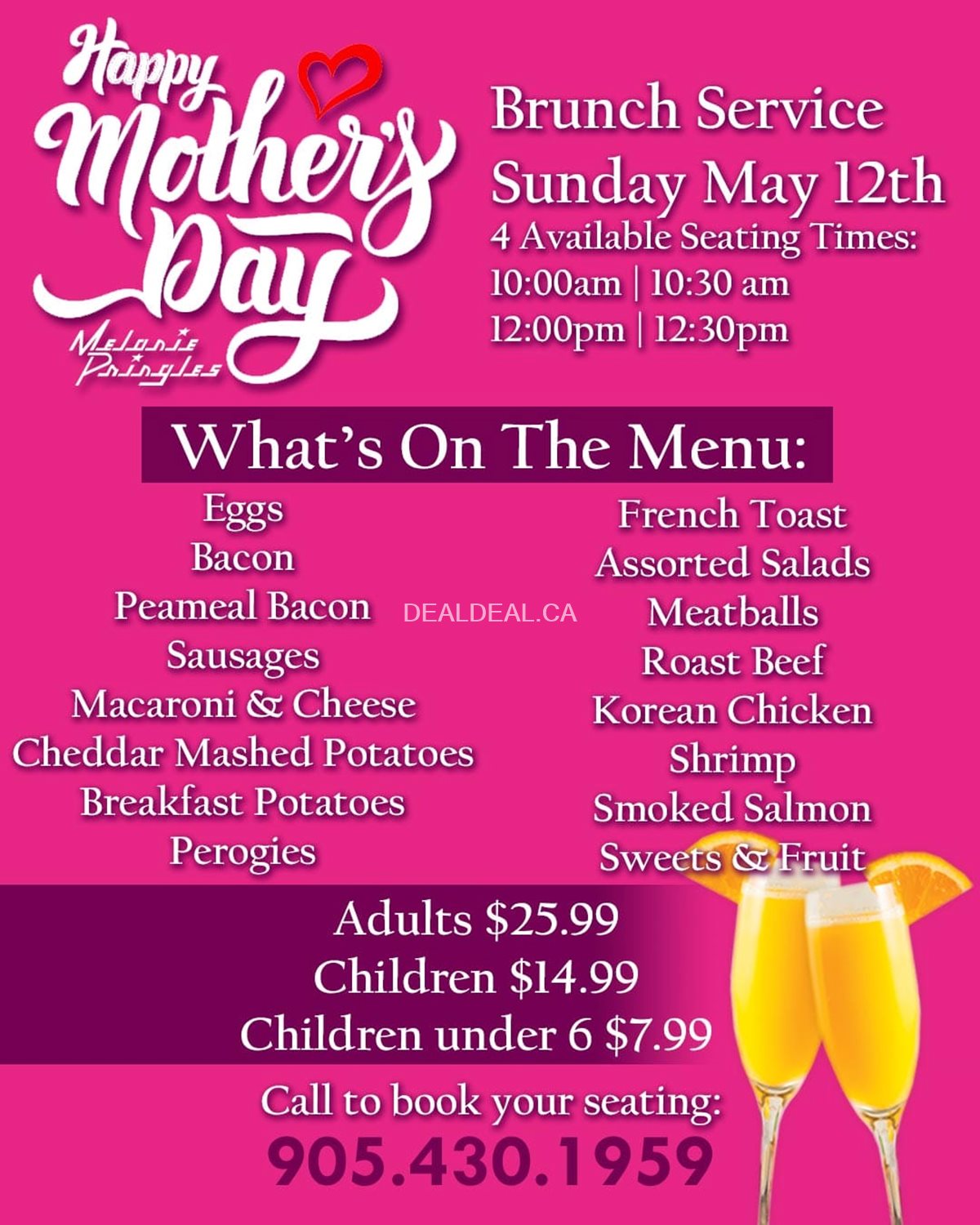 Mother's Day Brunch service at Melanie Pringles