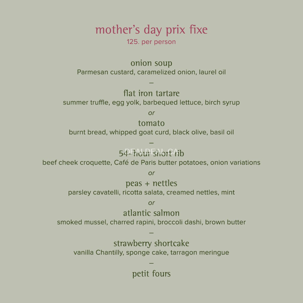Canoe's Mother's Day Lunch Menu