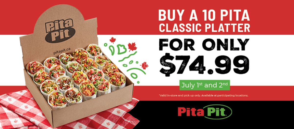 Buy a 10 pita classic platter for only $74.99 at Pita Pit