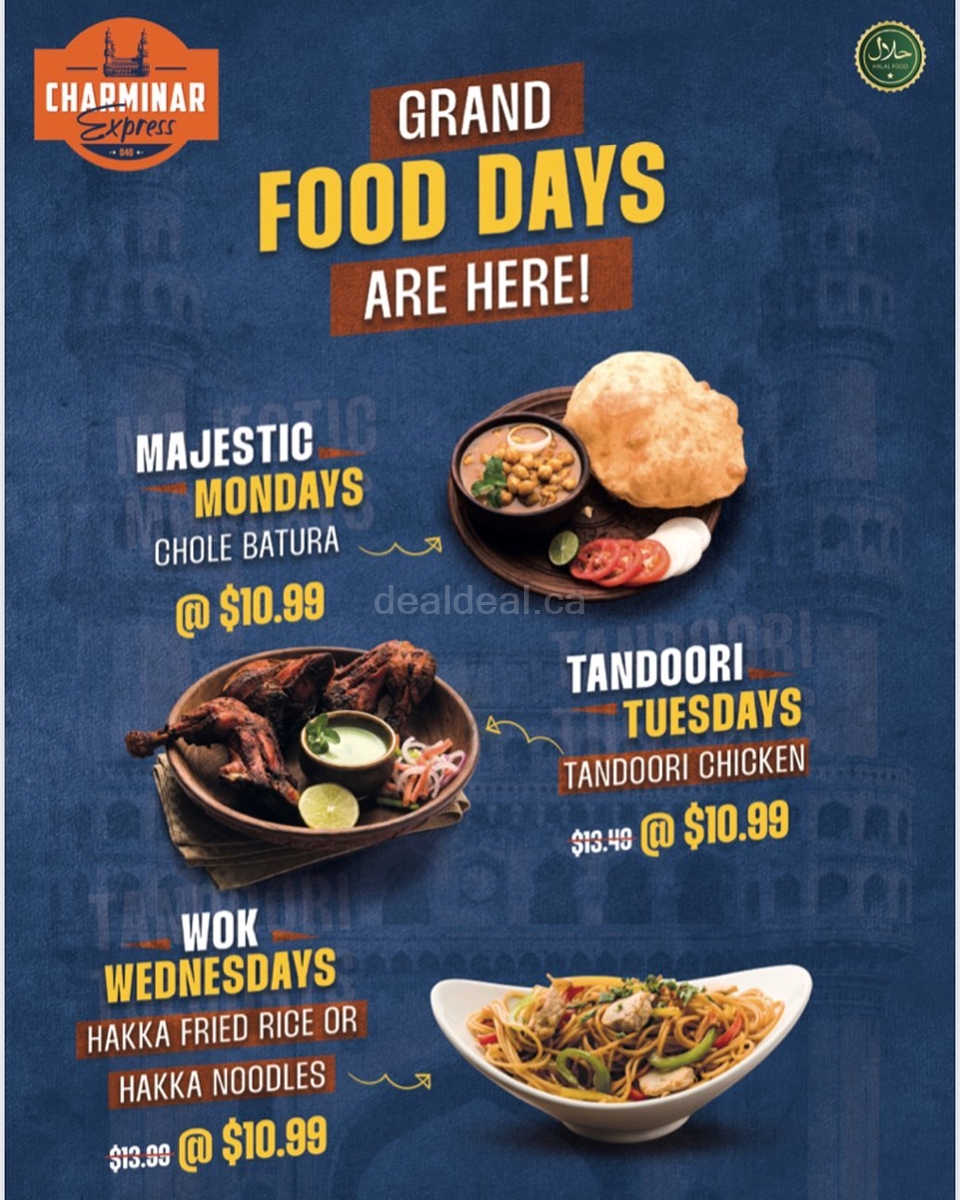 Specials from Monday to Wednesday