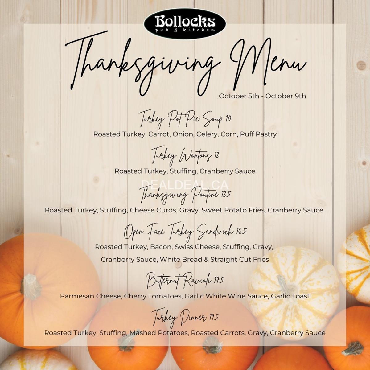 Thanksgiving Menu at Bollocks PUb & Kitchen - Oshawa