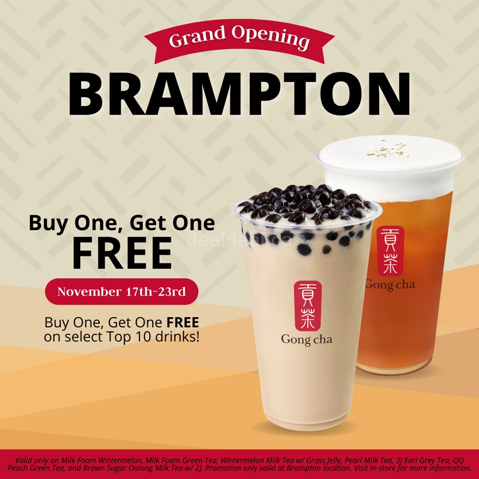 GRAND OPENING BOGO special on select drinks at Brampton