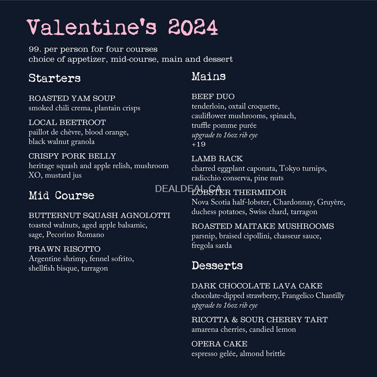 Valentine's day Menu at Jump Restaurant