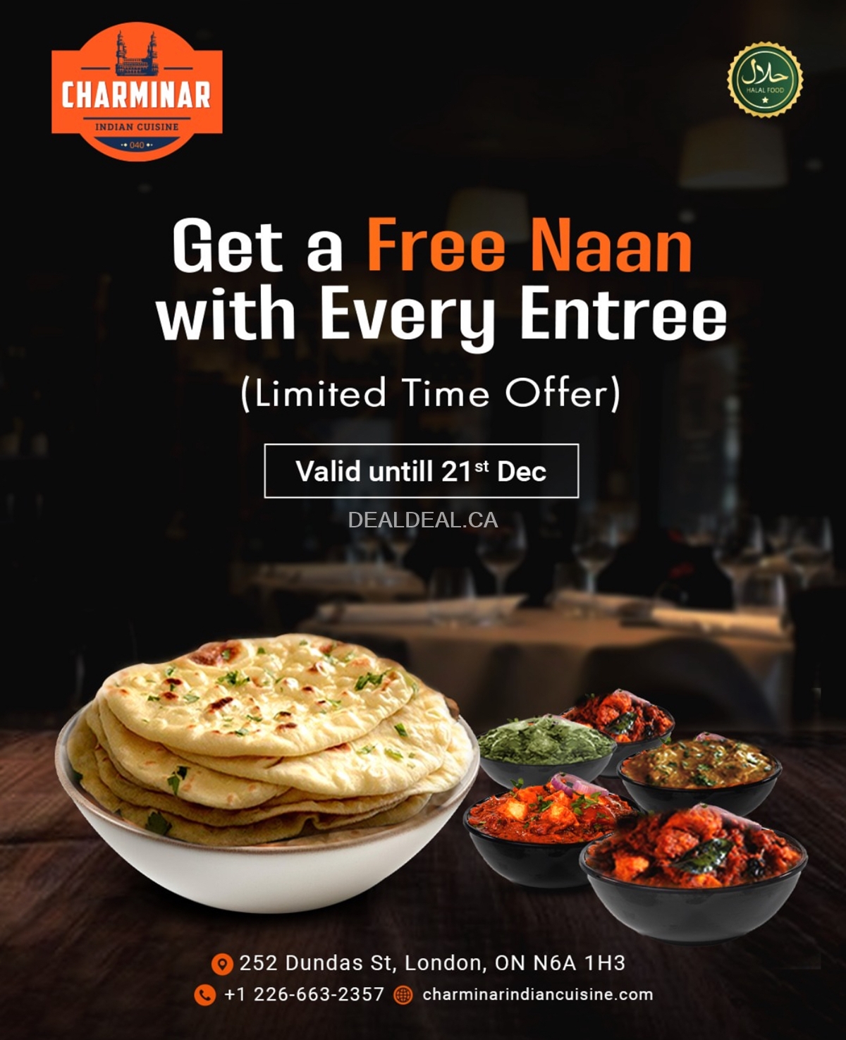 Get a FREE naan at Charminar London