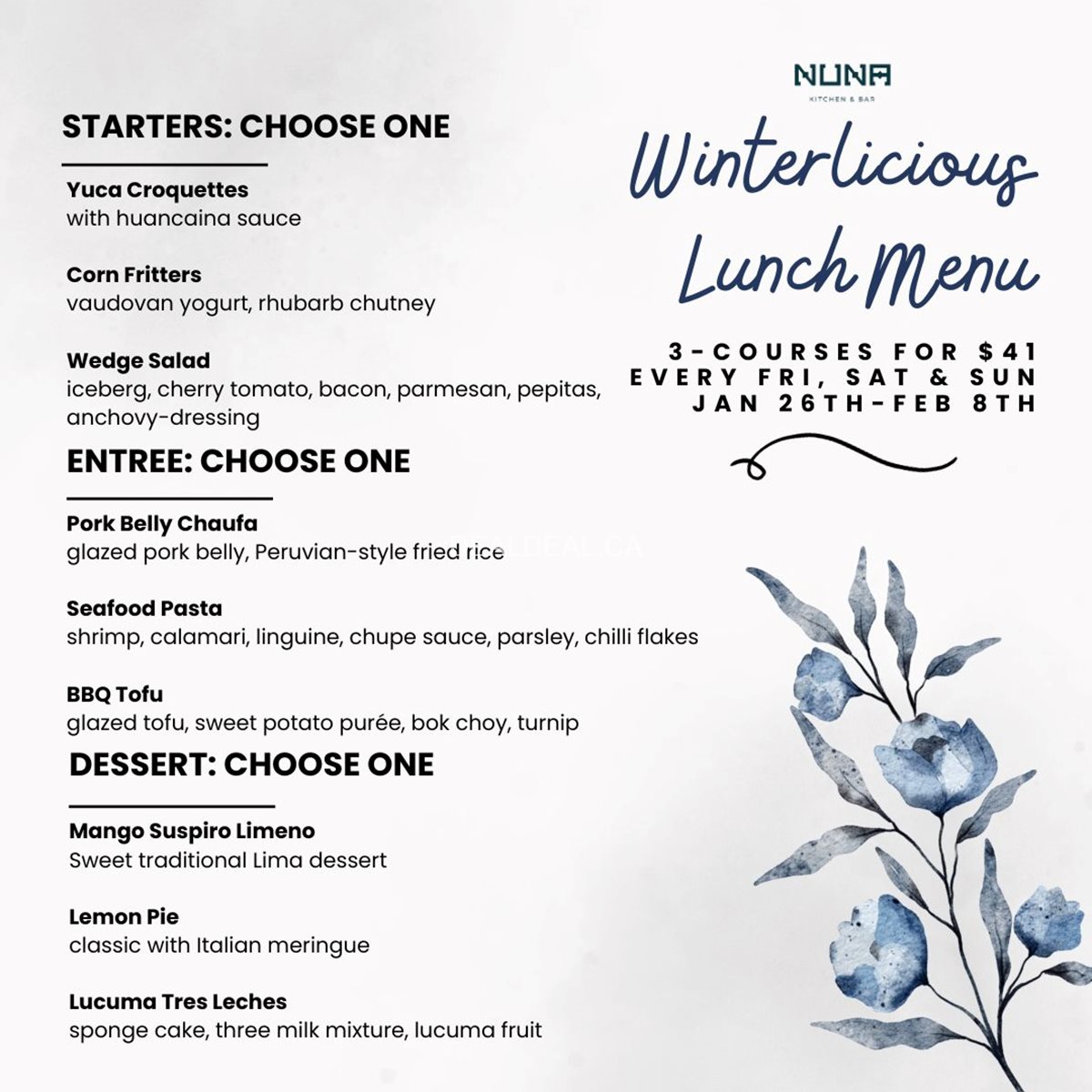 Winterlicious 2024 menu at Nuna Kitchen & Bar image 1