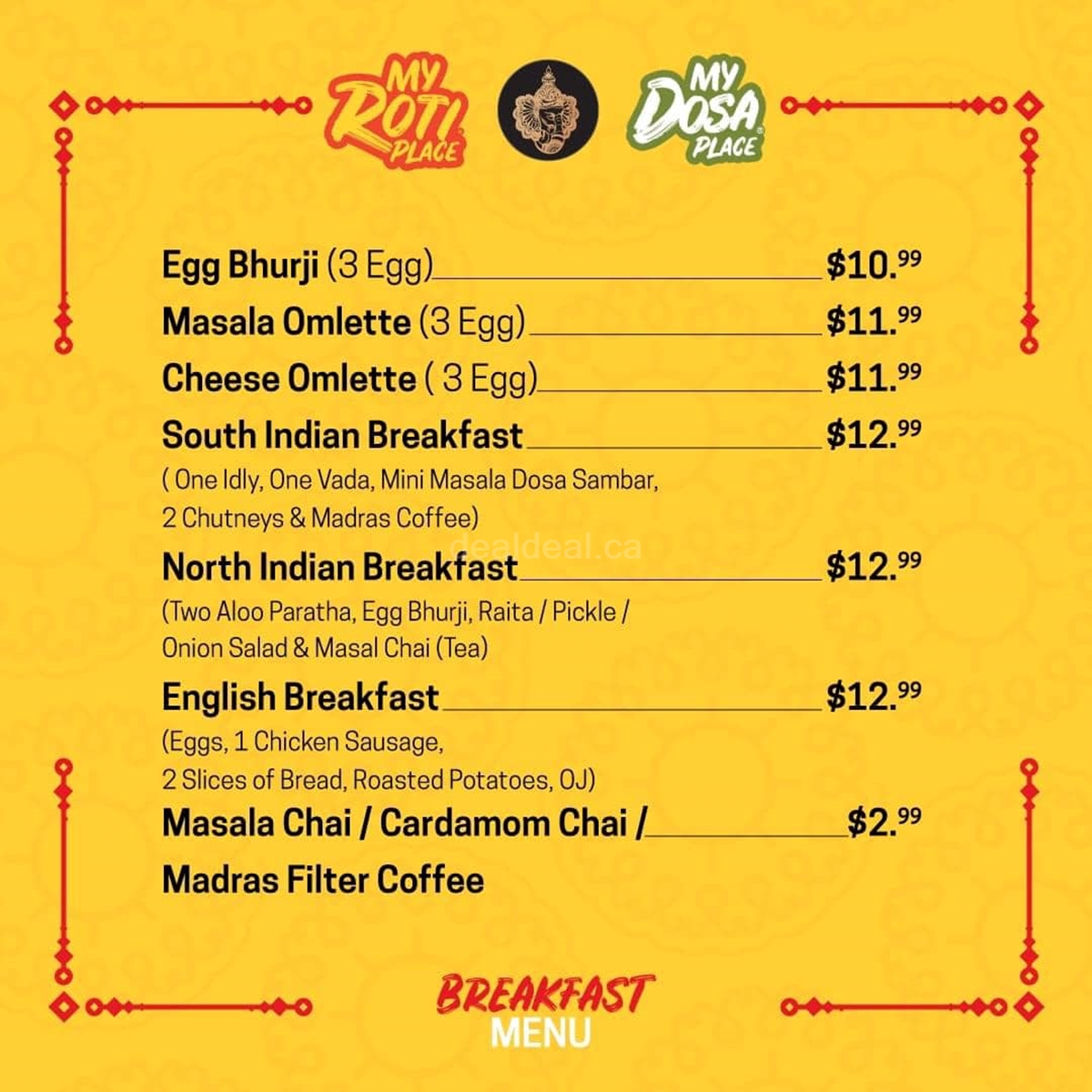 Breakfast Menu at My Roti Place-My Dosa Place-Ajax image 3