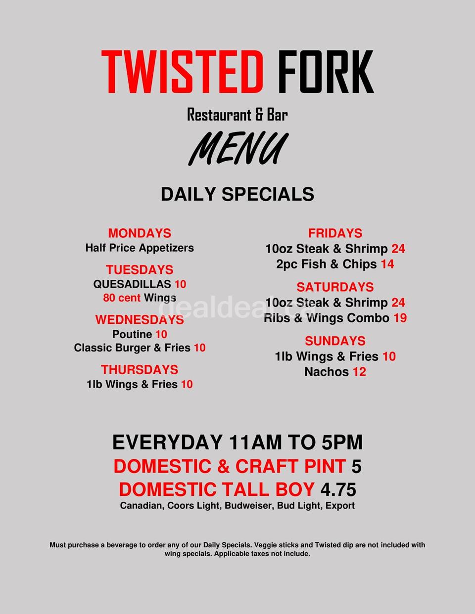 Daily Specials at Twisted Fork Restaurant & Bar