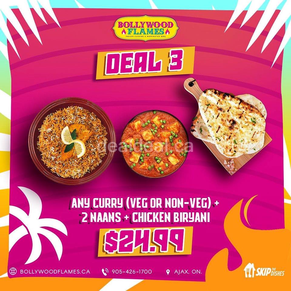 Any Curry (Veg or Non-Veg), 2 Naans, and Chicken Biryani for $24.99 at Bollywood Flames