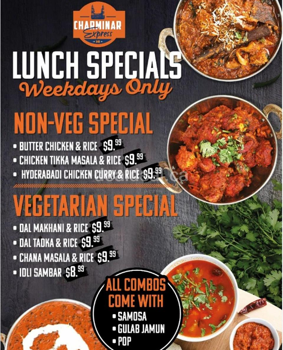 Lunch specials on weekdays at Charminar Pickering - Charminar Indian ...