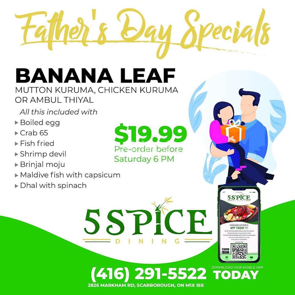 Father’s Day Special at 5 Spice Dining