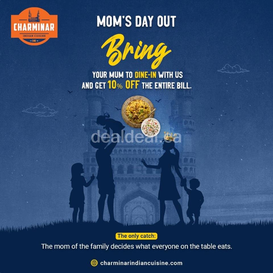 Get 10% off the entire bill at Charminar Whitby