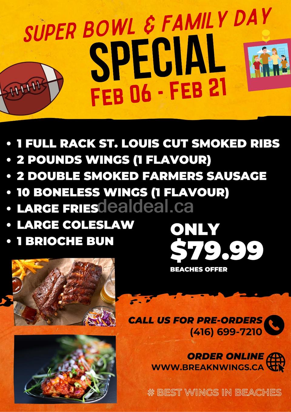 Super bowl & Family Day Special at Break N Wings Toronto