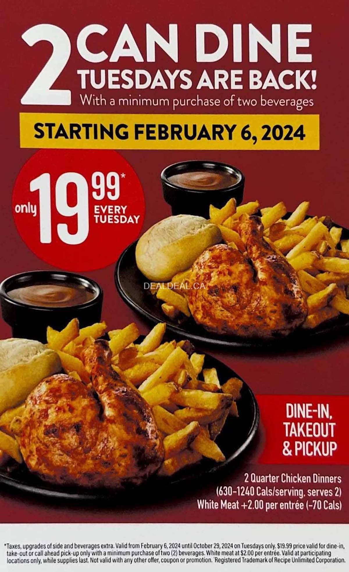 2 Can Dine Tuesdays for $19.99 at Swiss Chalet