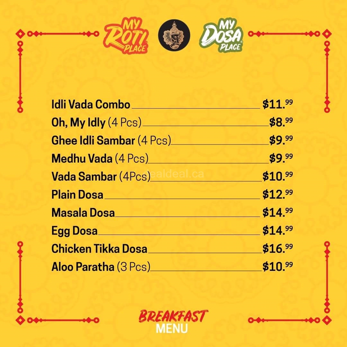 Breakfast Menu at My Roti Place-My Dosa Place-Ajax image 2