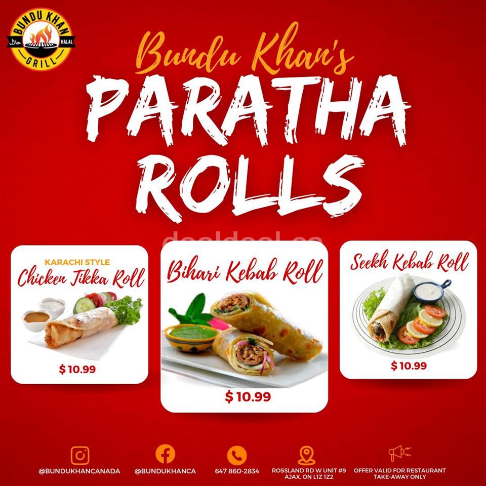 Enjoy Paratha Rolls for $10.99 at Bundu Khan