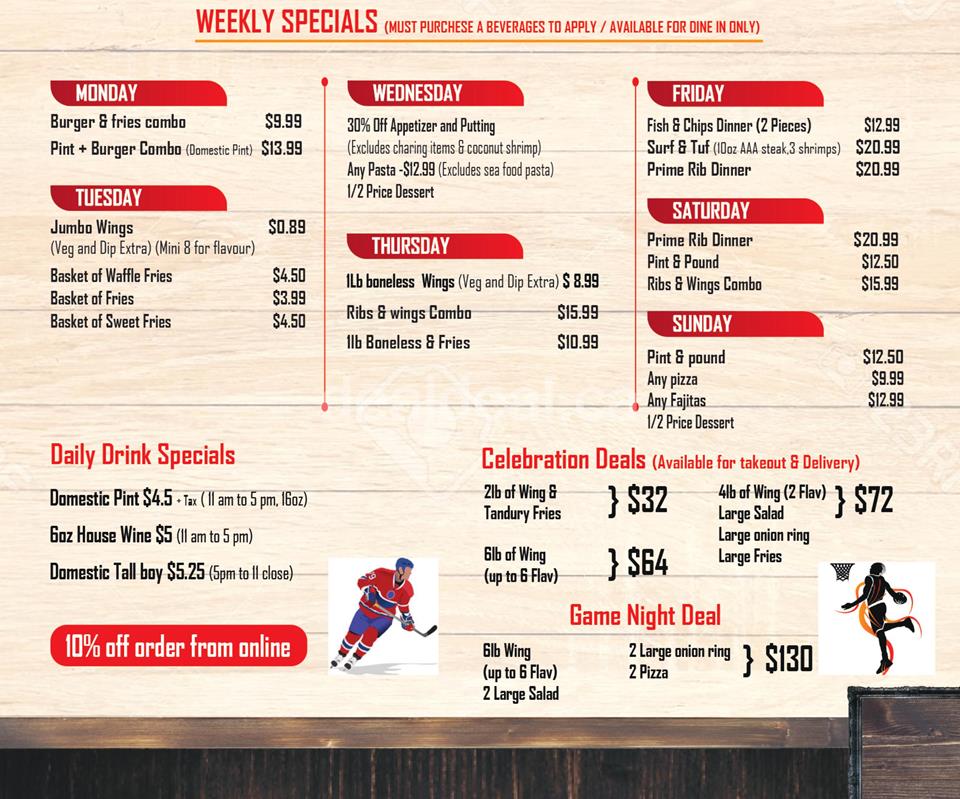 Weekly Specials at Corner House Pub and Grill