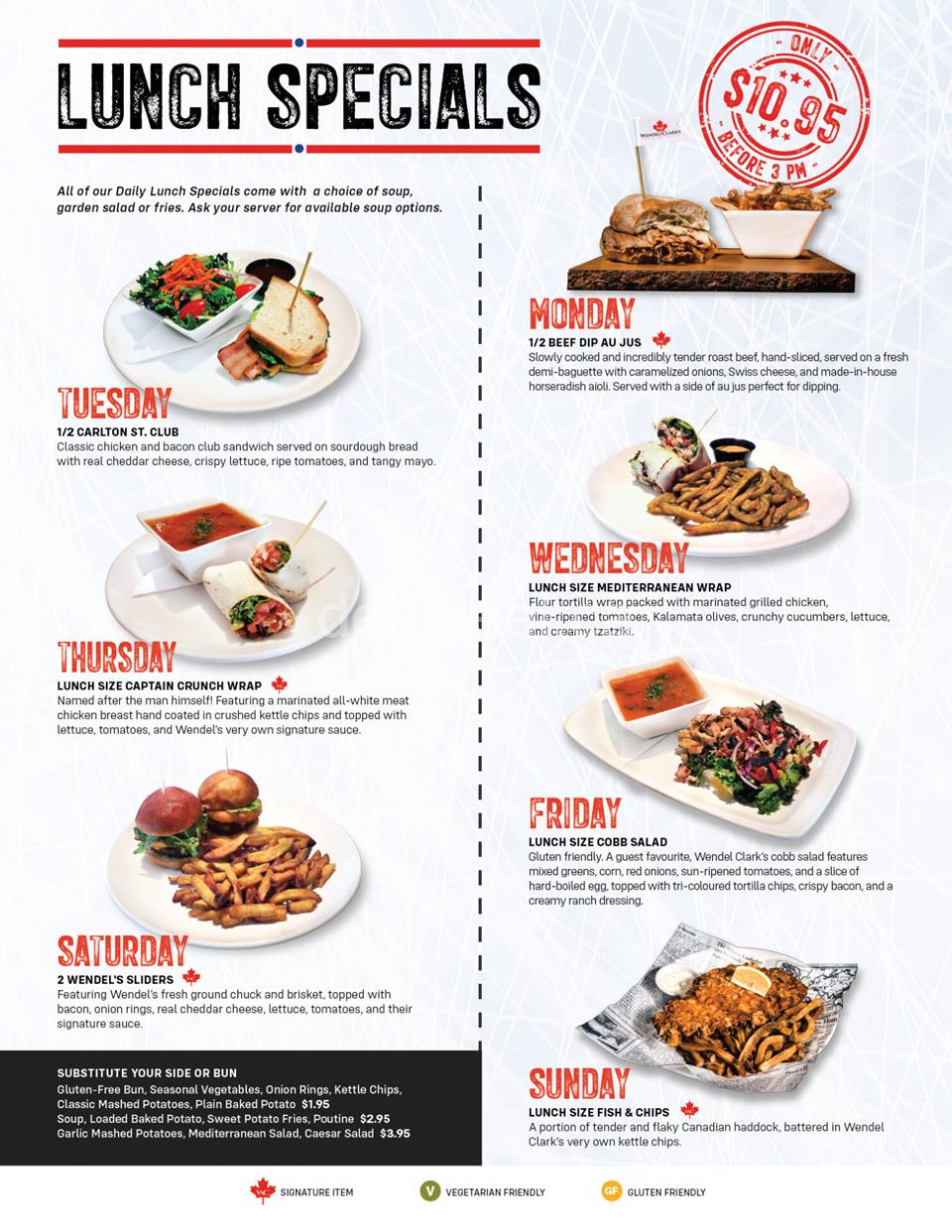 Daily Lunch Specials at Wendel Clark's Classic Grill & Bar