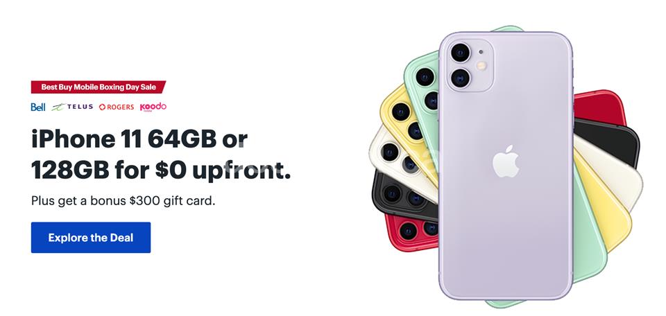 Get a $300 Best Buy Gift Card with iPhone 11 at Best Buy - Boxing Day Offer