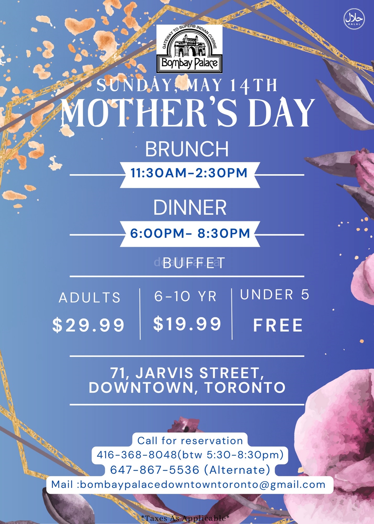 Mother's Day Buffet at Bombay Palace Toronto