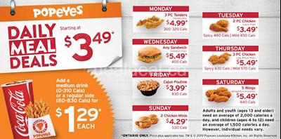 popeyes menu louisiana kitchen canada daily deals specials toronto chicken meal delivery