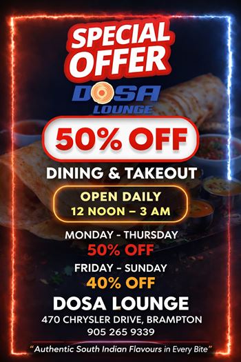 Up to 50% Off Dining & Takeout at Dosa Lounge (Brampton)