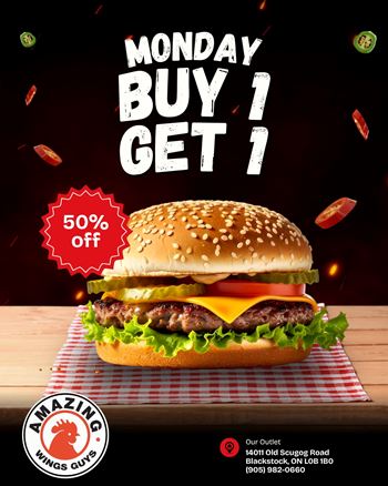 Amazing Wings Guys Blackstock Deals: BOGO 50% OFF Burgers, Fish & Chips, Souvlaki