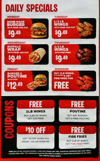 Fire Wings Express Oshawa Deals | Daily Specials & Coupons