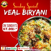 Enjoy Sunday Special Veal Biryani for $7.99