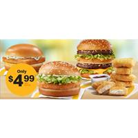 Get Big Mac, McChicken, Filet-O-Fish or 6-pc Chicken McNuggets for just $4.99 each plus tax at McDonald's