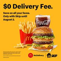 Get $0 delivery fee only with Skip (min. $25 order before taxes and fees) at McDonalds