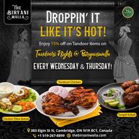 Enjoy 15% off on Tandoori items on Tandoori Nights at Biryaniwalla