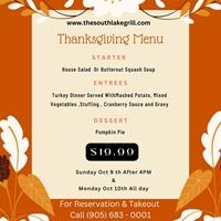 Thanksgiving Menu at The South Lake Grill
