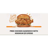 Free Chicken Sandwich with minimum $15 Spend on your first mobile purchase at Popeyes