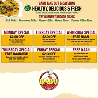 Babu Takeout And Catering: Daily Deals and Specials