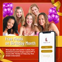 Free Meals on Birthday Month at Dragon Legend